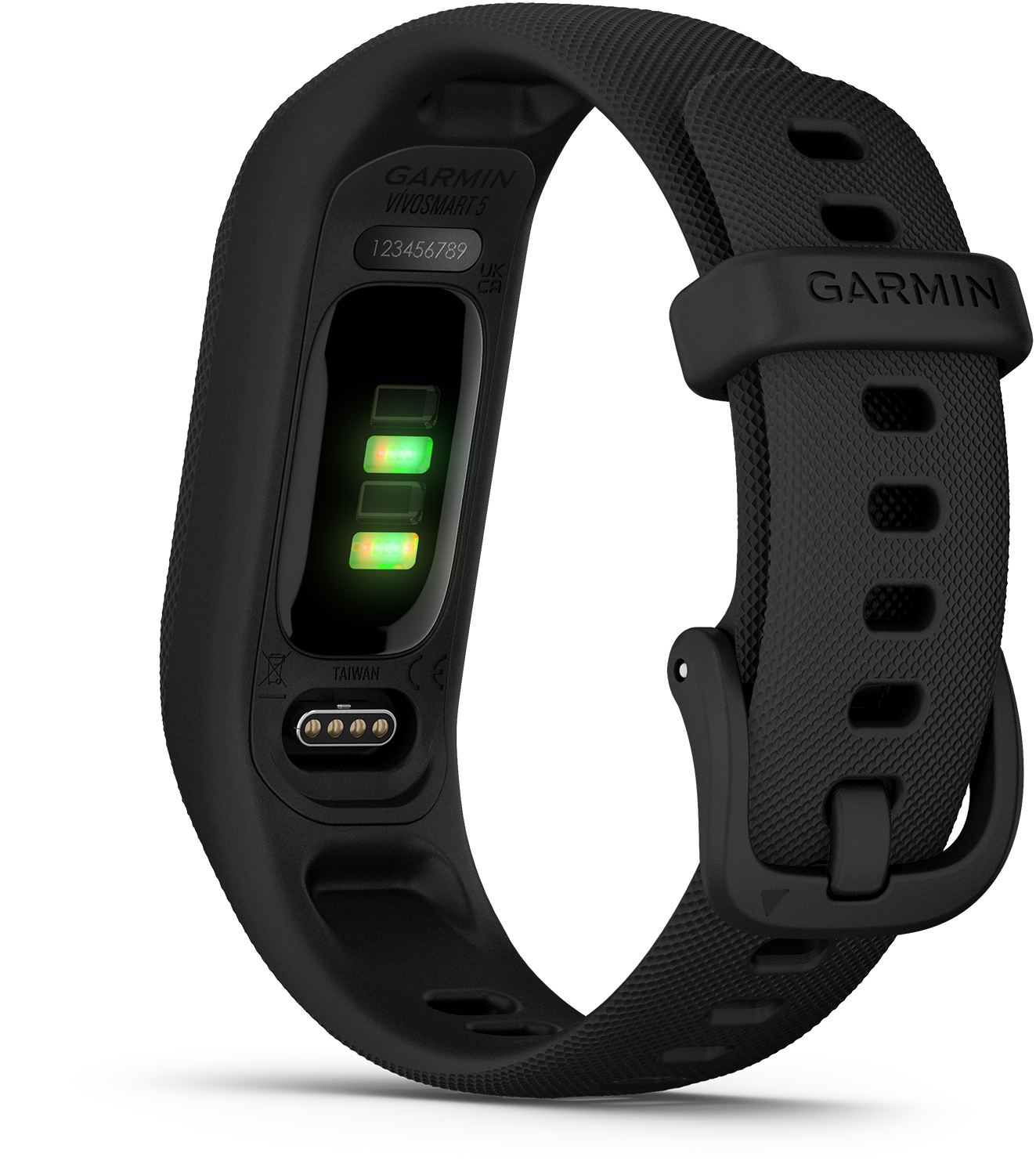 Black Garmin Vivofit 3 fitness tracker displaying activity indicators.