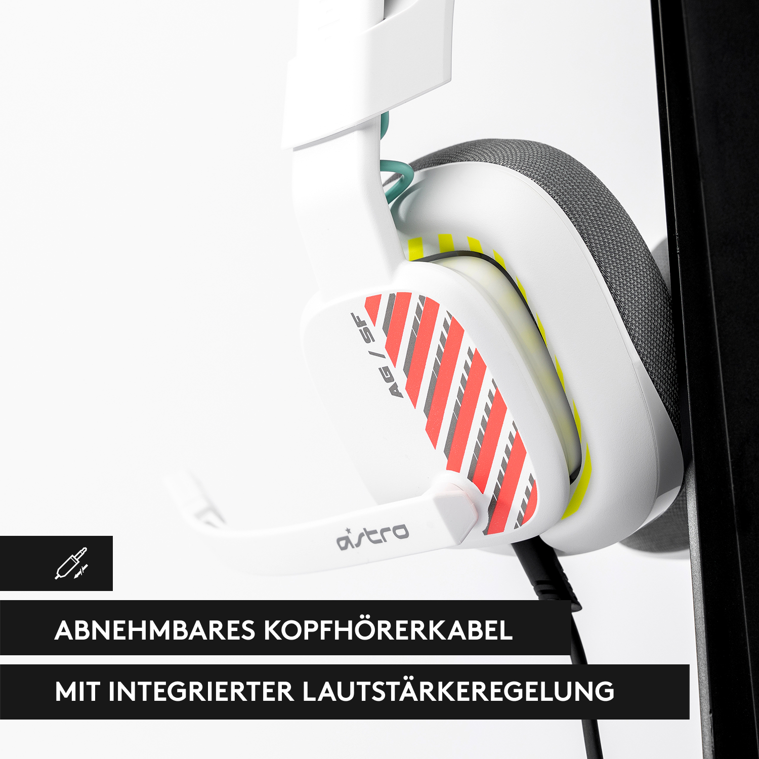 Weißes Headset mit roten und grauen Akzenten.