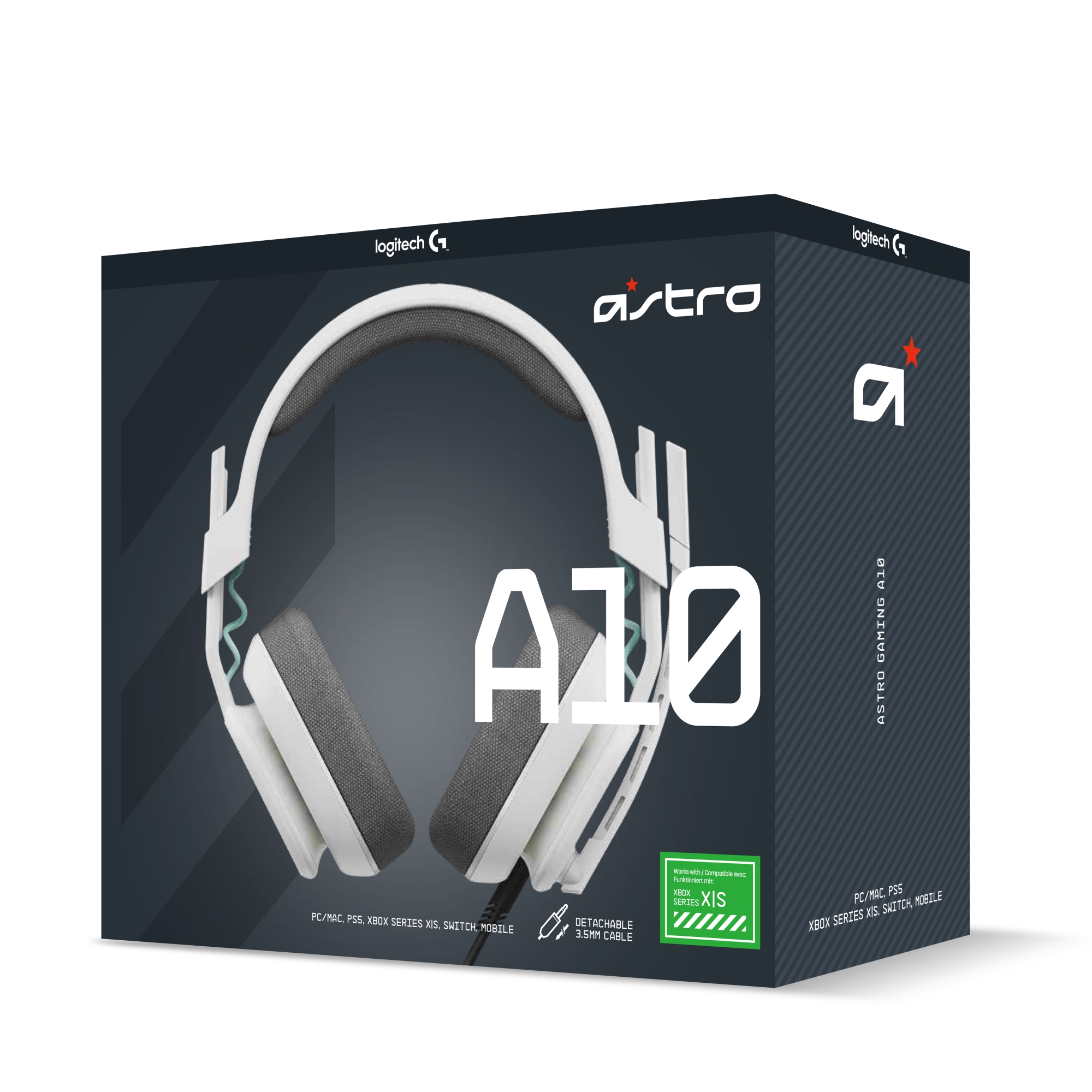 Nahaufnahme eines schwarz-gelben Headsets mit Symbolen und Text.