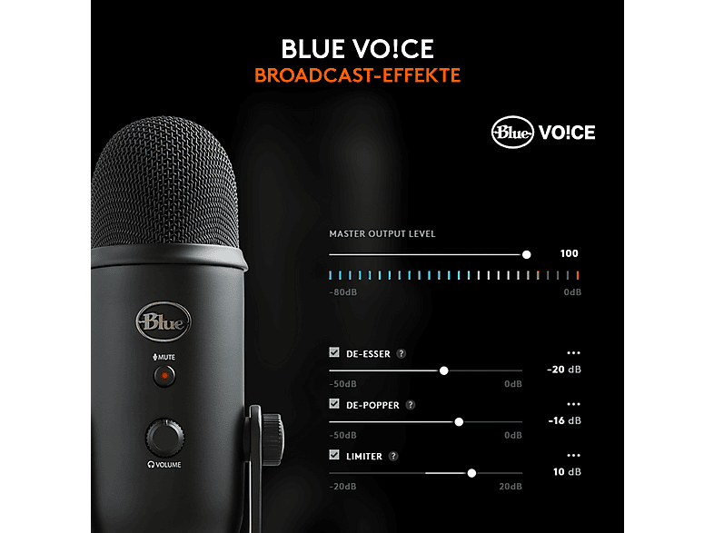 Blue Microphones G Yeti Premium USB-Mikrofon mit mehreren Richtcharakteristiken und Blue VO!CE, Schwarz; USB-Gaming-Mikrofon — Foto 4 von 5
