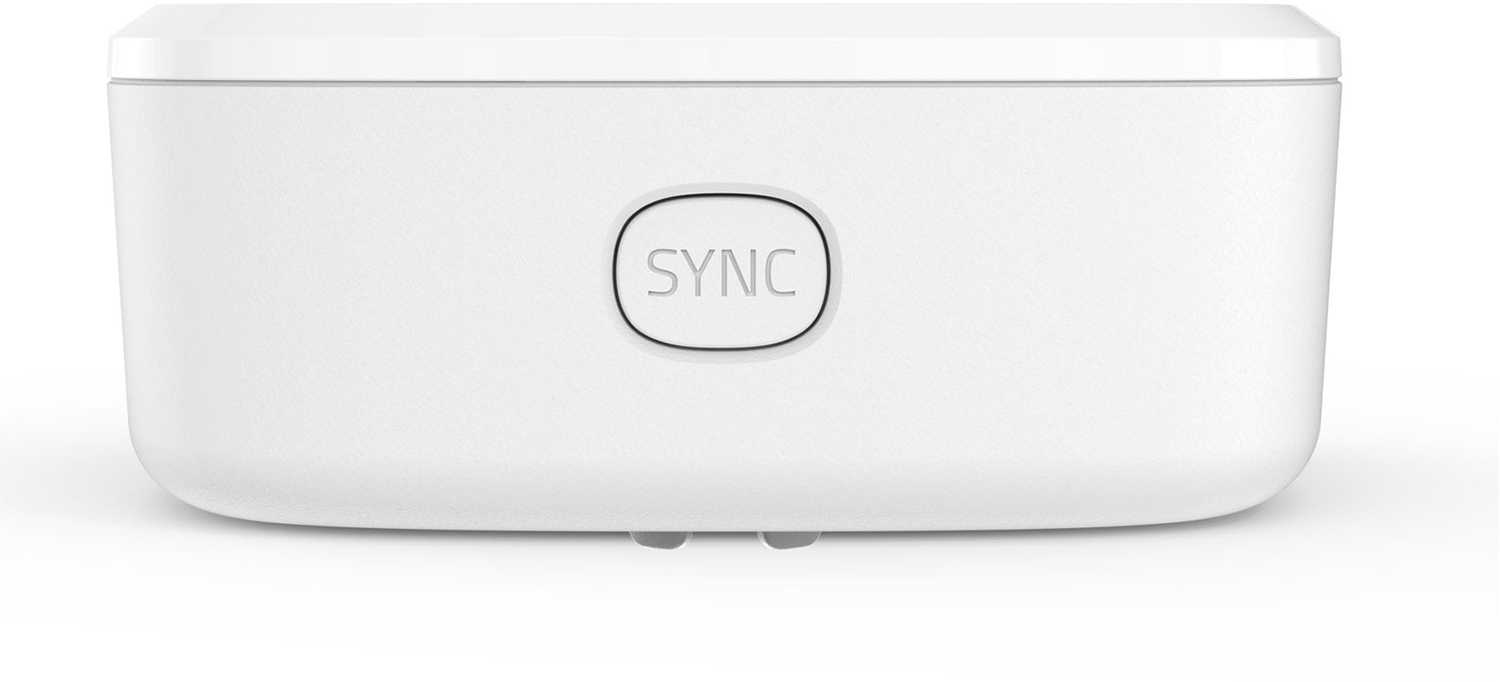 White, rectangular device with the word 'SYNC' on the front.