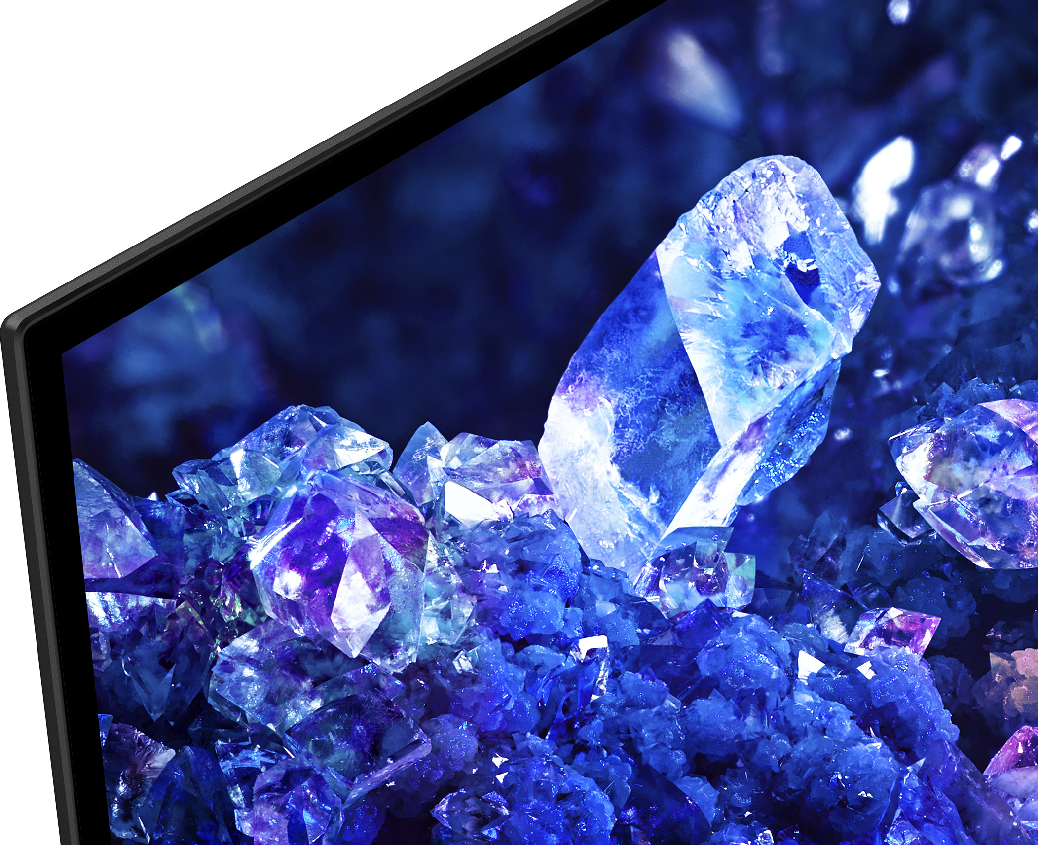 Nahaufnahme eines Fernsehbildschirms mit einer Ansammlung blauer Kristalle.