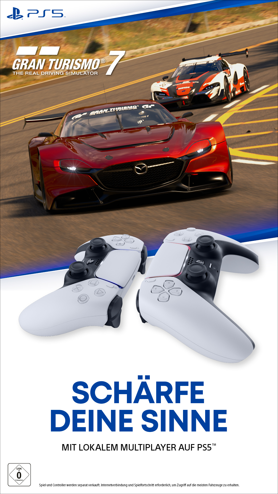 Ein PS5-Spielbox mit zwei Controllern und einem Autorennen-Spielcover.