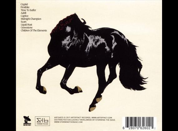 Album-Rückseite mit einer Pferdesilhouette und Titelliste.