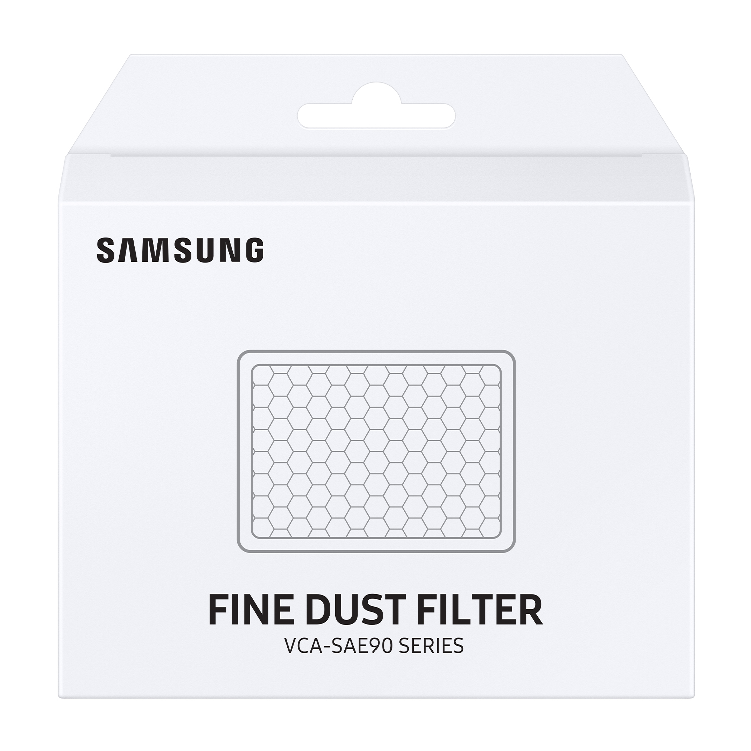 Una scatola bianca del filtro antipolvere Samsung.