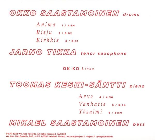 Text auf weißem Hintergrund mit Künstlernamen und Songtiteln in Rot.