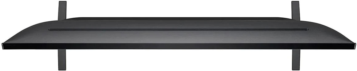 Black TV soundbar. Two black supports at each end.