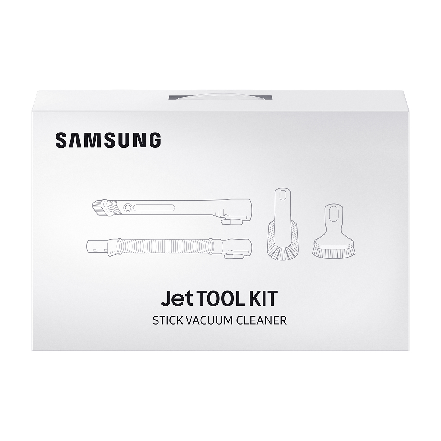 Una scatola bianca con marchio Samsung contenente accessori per aspirapolvere.