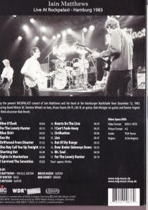 Iain Matthews Band spielt Live im Rockpalast, Hamburg, 1983, mit Trackliste und Credits.