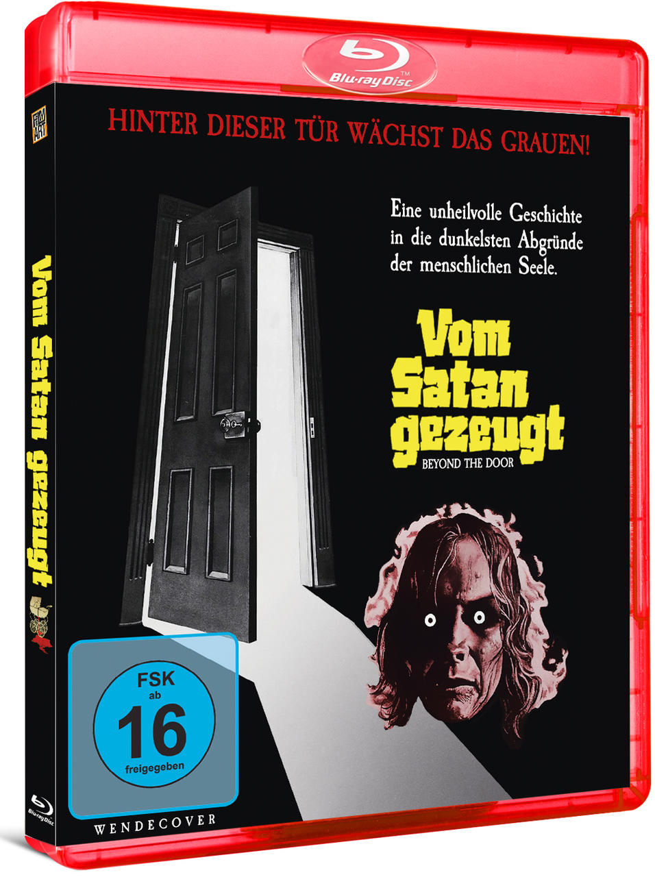 DVD-Cover: Horrorfilm mit schwarzer Tür und gruseligem Gesicht. Der Titel lautet 'Beyond the Door'.