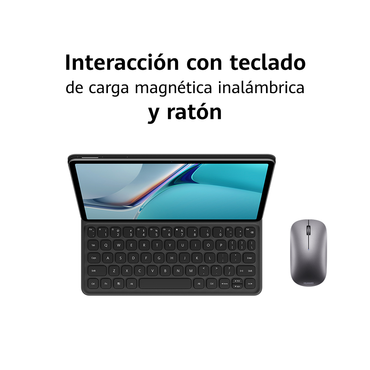 Tableta con teclado y ratón. Texto en español: Interacción con teclado y ratón.