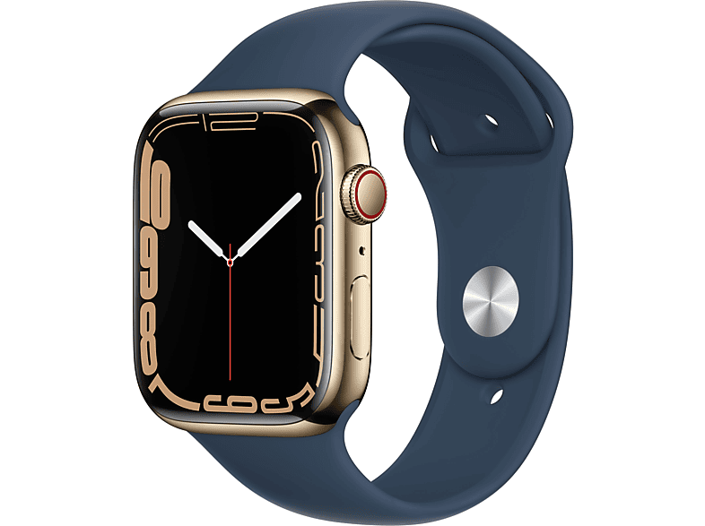 Apple Watch Series 7 Cellular 45 Mm Goud Roestvrij Staal / Blauwe Sportband