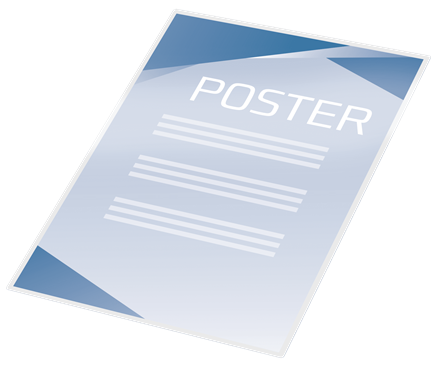 Fehér poszter kék díszítéssel. A "POSTER" szó van ráírva.
