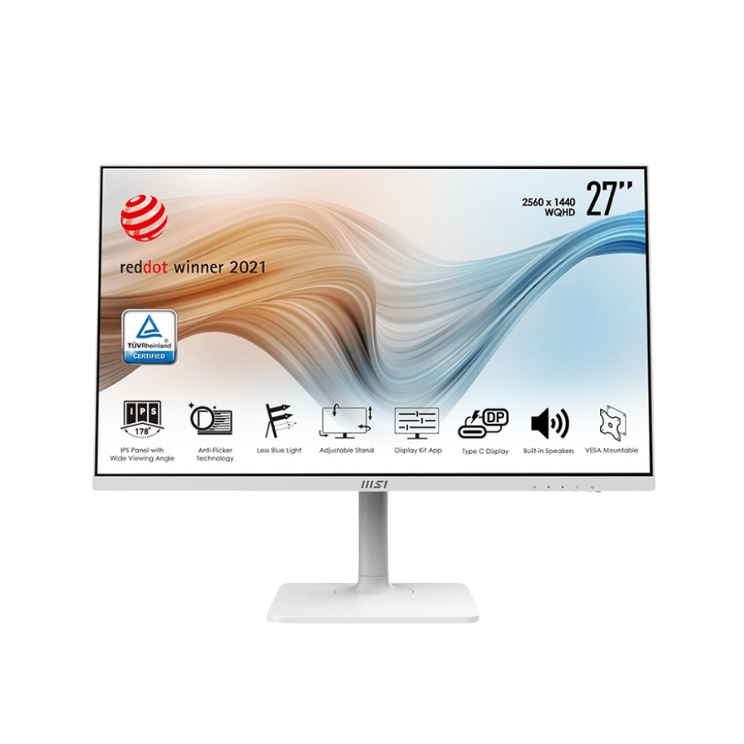 Monitor - MSI Modern MD271QPW, 27", WQHD, IPS, 2560x1440 pixeles, 5 ms, 75 Hz, Less Blue Light, Anti-Glare, Blanco