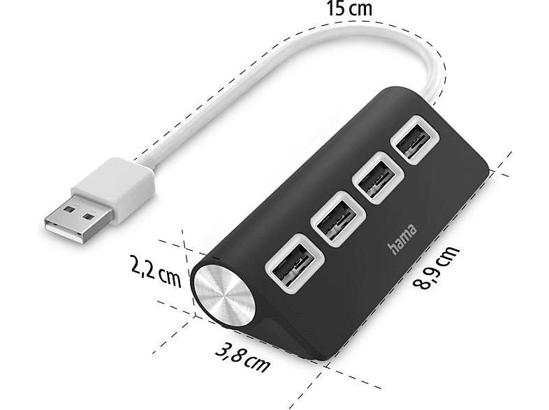 Thumbnail - HAMA 4 Ports, USB-Hub, Schwarz