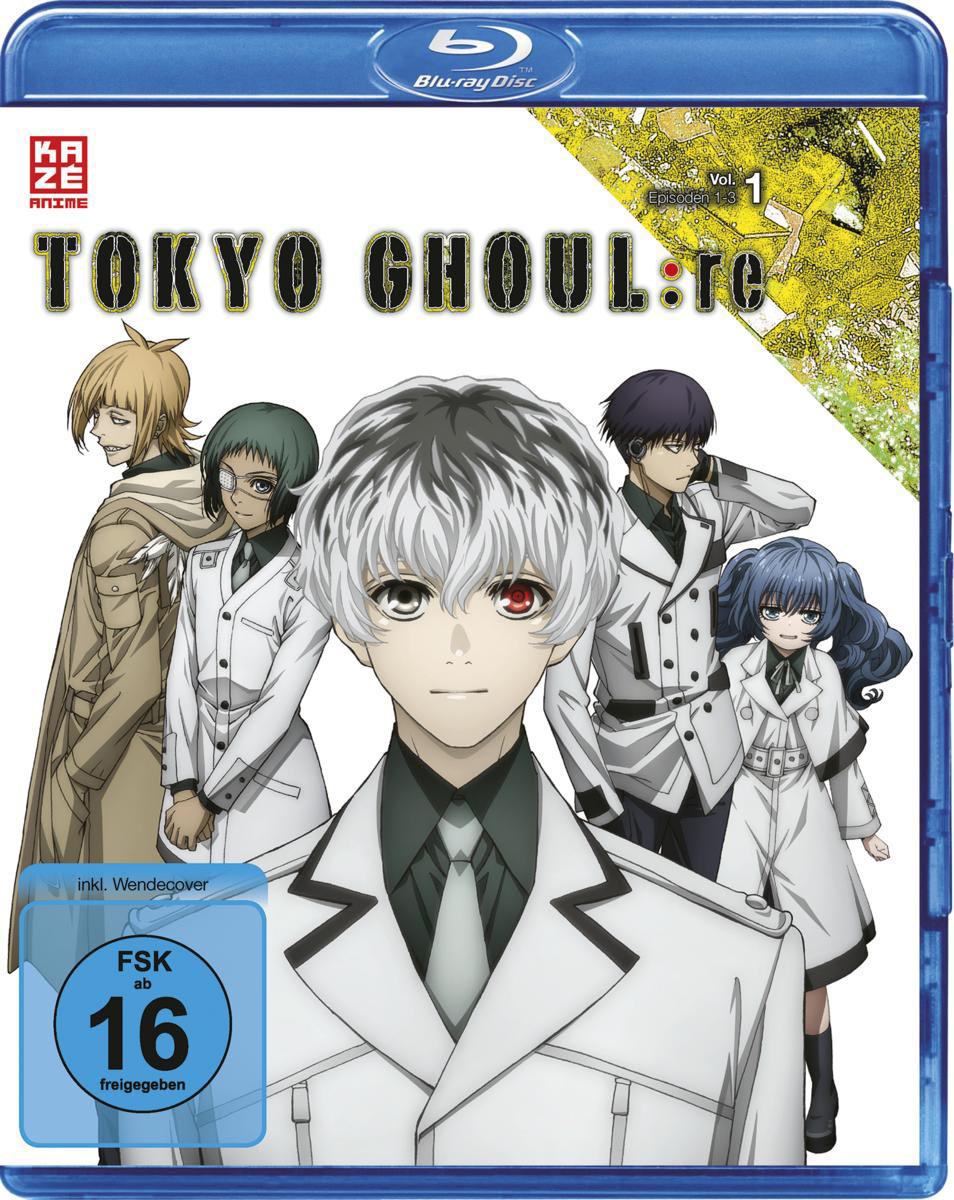 Tokyo Ghoul:re Vol. 1 Blu-ray-Cover mit Anime-Charakteren und Text.