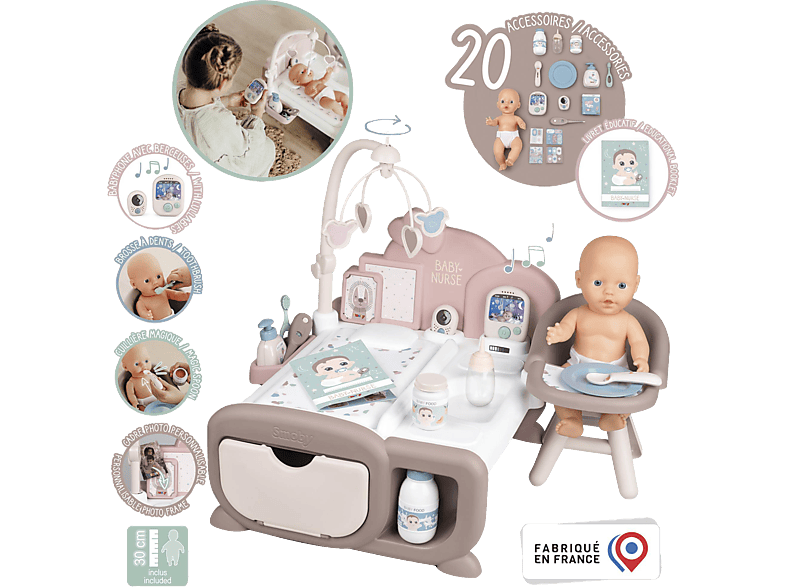 SMOBY Baby Nurse Cocoon Puppen-Spielzimmer 3-in-1 mit Puppe Puppenspielset, Rosa (120) Kunststoff