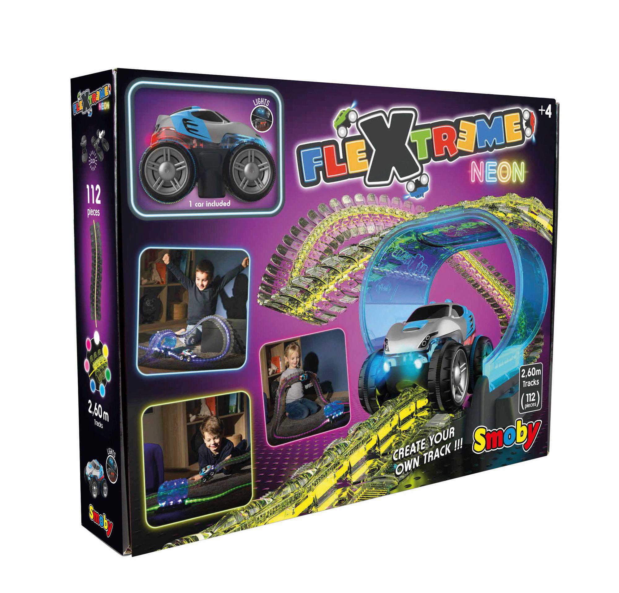 SMOBY FleXtreme Neon Rennbahn Set Spielzeugrennbahn, (300) Mehrfarbig