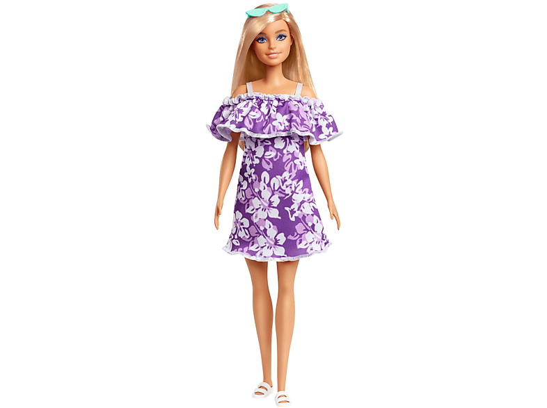 BARBIE Loves the Ocean Puppe im lila Blumenkleid, aus recyceltem Kunststoff Spielzeugpuppe Mehrfarbig