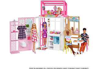 BARBIE Haus (klappbar) inkl. Puppe (blond) und Zubehör, Puppenhaus Spielset Mehrfarbig