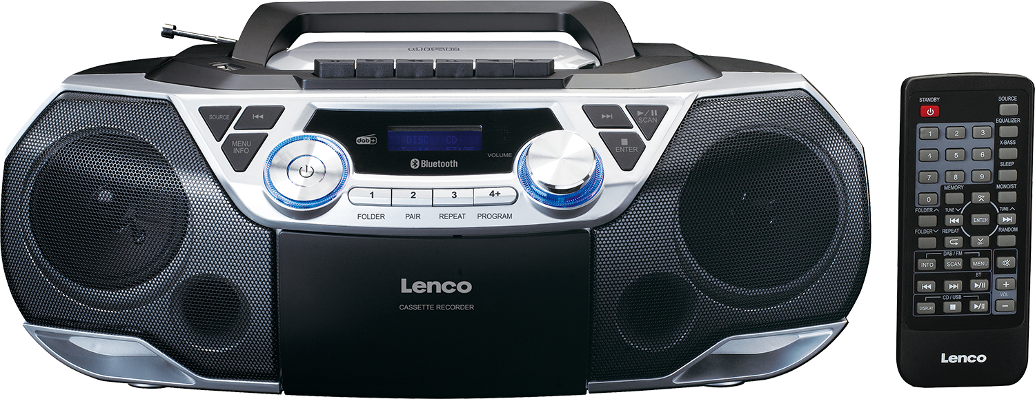 Lenco SCD-720SI - Draagbare radio met DAB radio, Bluetooth, CD, casette recorder en USB speler - Zilver