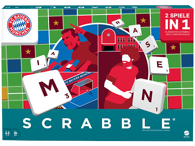 MATTEL GAMES Scrabble Familienbrettspiel FC München, Mehrfarbig Spieleklassiker Bayern