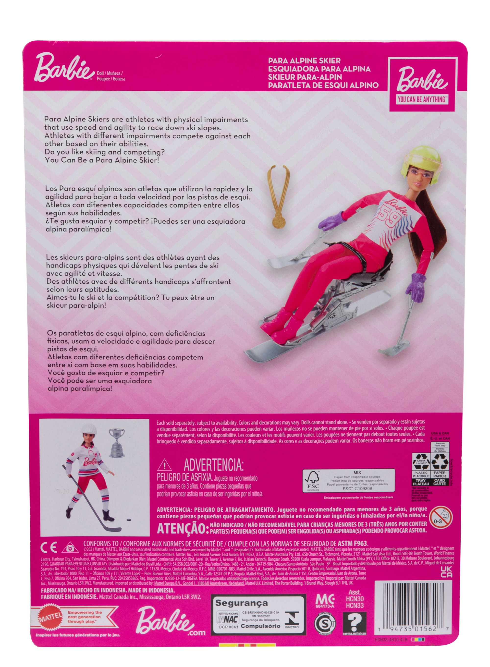 Mehrfarbig Spielzeugpuppe Alpin Set Sport Barbie Zubehör Para BARBIE Ski inkl.