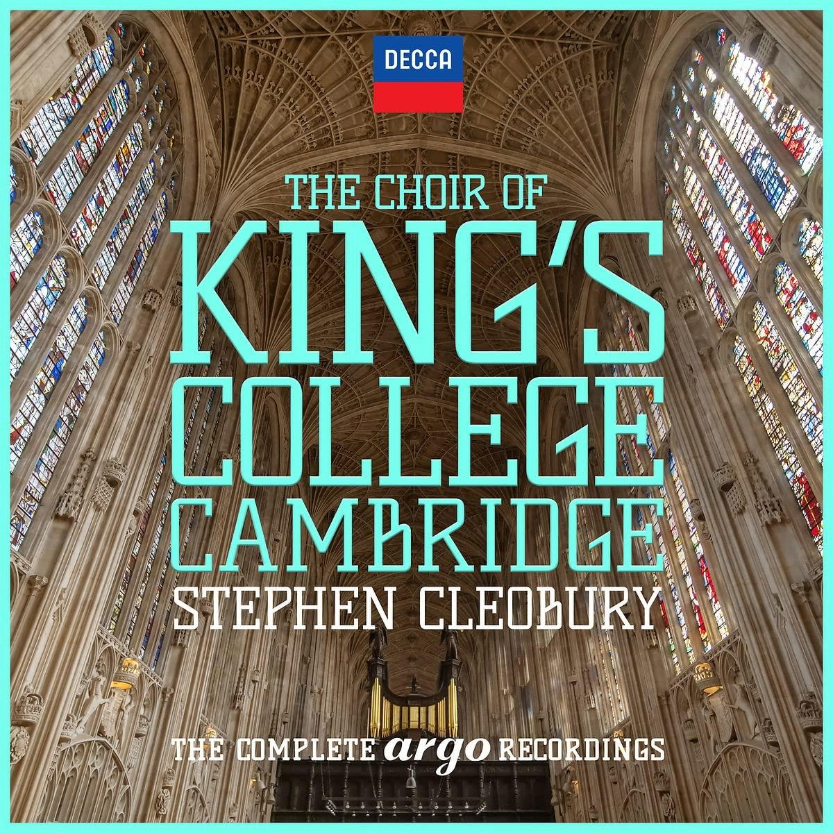Affiche du King's College Cambridge. Intérieur de grand bâtiment gothique, vitraux, texte : The Choir of King's College.