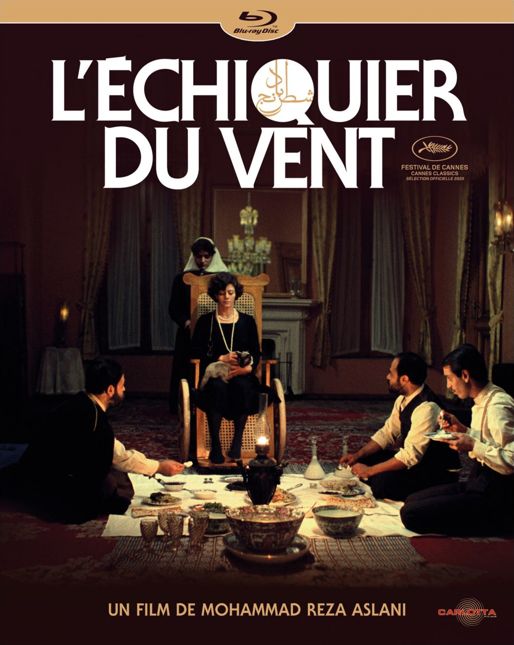 Een Franse filmposter met een scène van mensen in een kamer, met een filmtitel.