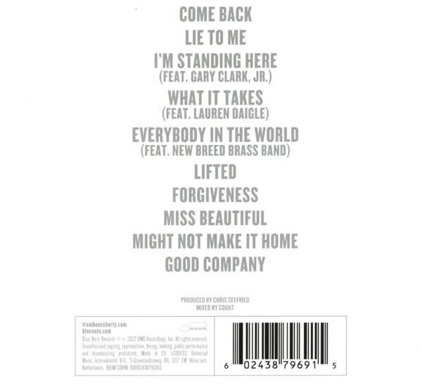 CD-Cover mit Songtiteln: Come Back, Lie to Me, I'm Standing Here, What It Takes und weitere.