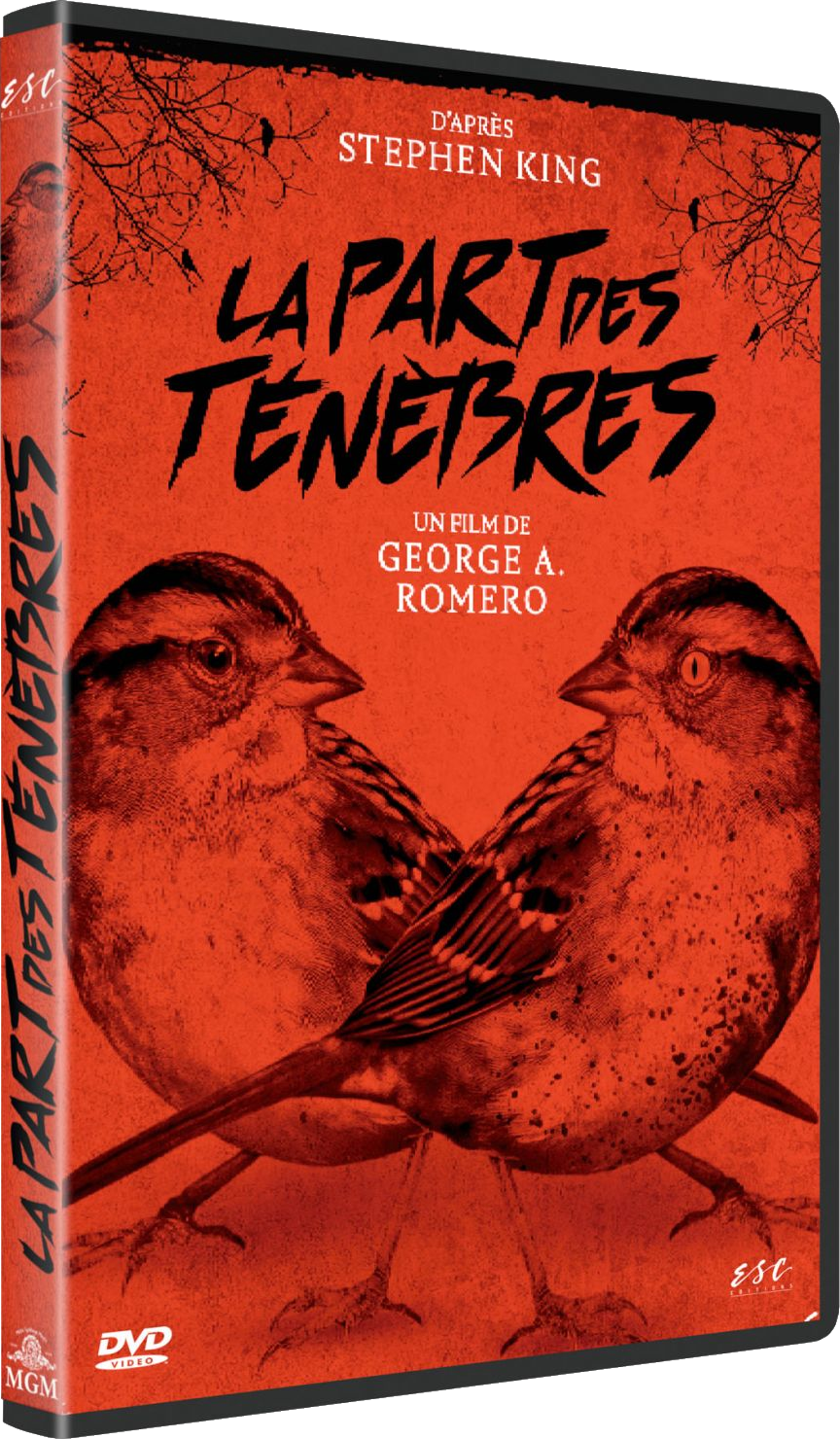 DVD-hoes voor 'The Dark Half', met twee vogels op een rode achtergrond.