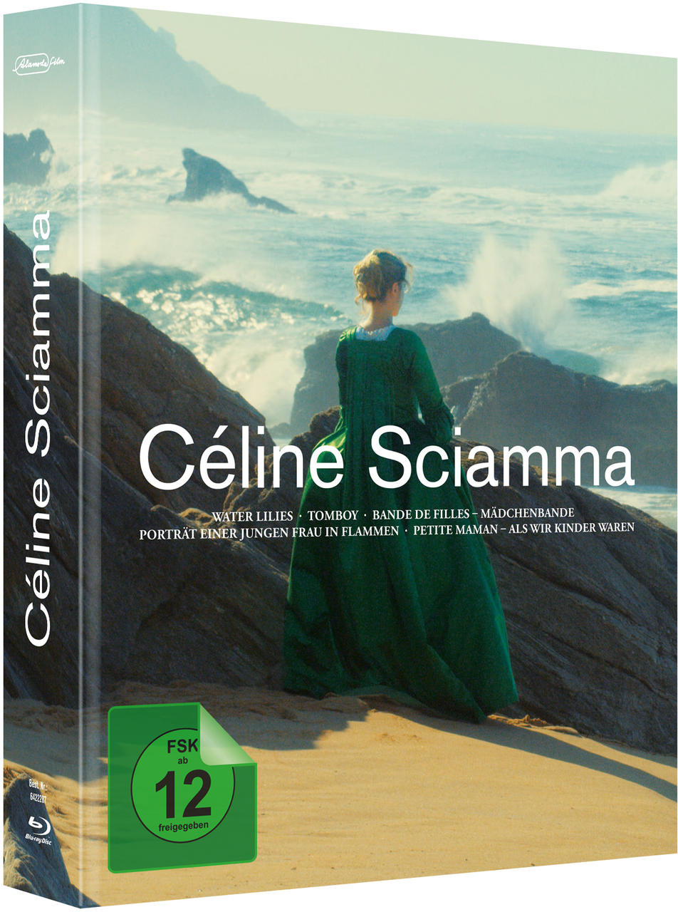DVD-Hülle mit einer Frau in grünem Kleid am Strand. Der Titel lautet 'Céline Sciamma'.