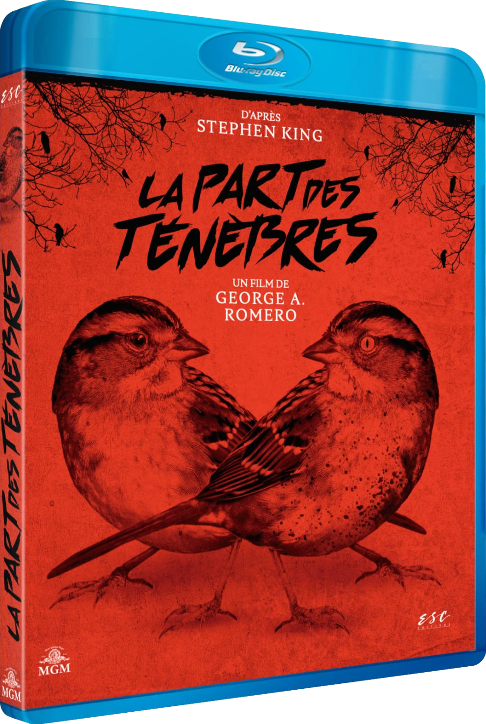 Blu-ray-hoes: Vogels tegenover elkaar op rode achtergrond, met de titel 'La Part des Ténèbres'.