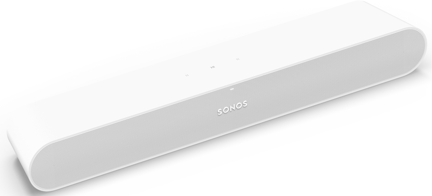 Witte Sonos soundbar met luidsprekerrooster en knoppen.