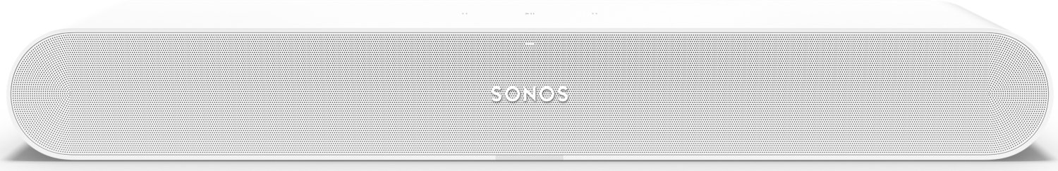 Een witte soundbar met het woord SONOS in het midden.