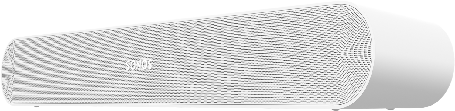 Witte Sonos soundbar luidspreker met afgeronde randen, op een witte achtergrond.