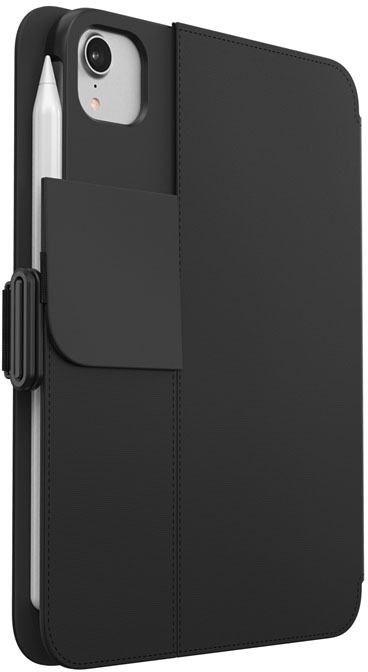 Egy fekete iPad tok fehér tolltartóval.