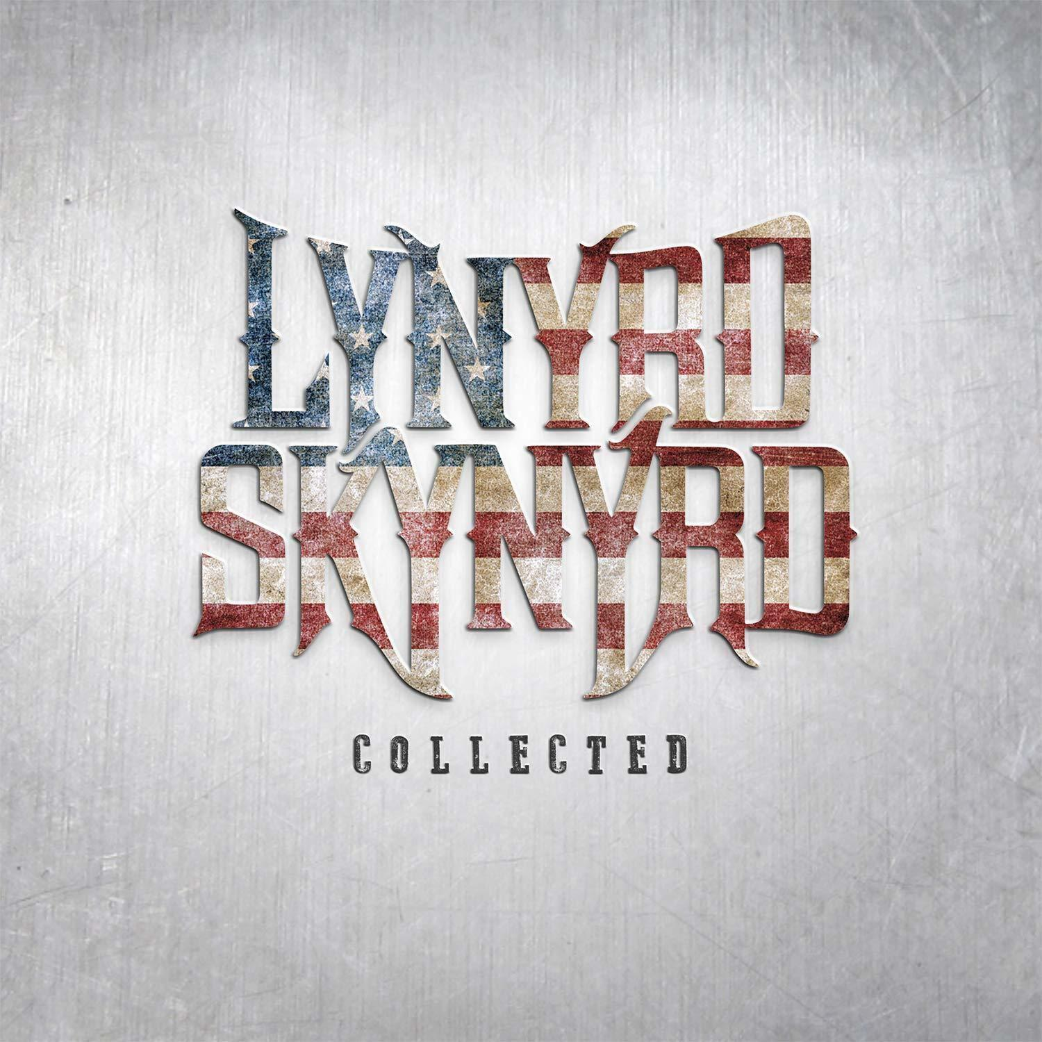 Album borító Lynyrd Skynyrddel, a zenekar nevével amerikai zászló stílusban, texturált háttéren.