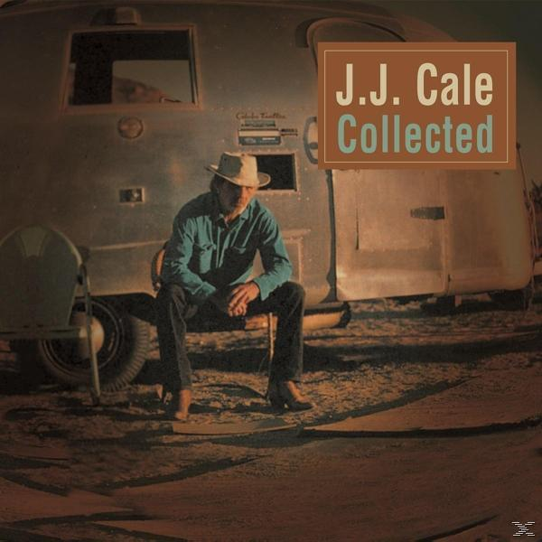 Férfi széken ül lakókocsi mellett; a borítón: J.J. Cale Collected.