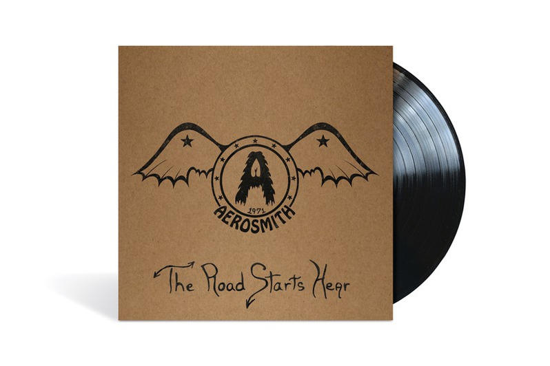 Egy bakelit lemezborító az Aerosmith logójával és a 'The Road Starts Hear' szöveggel.