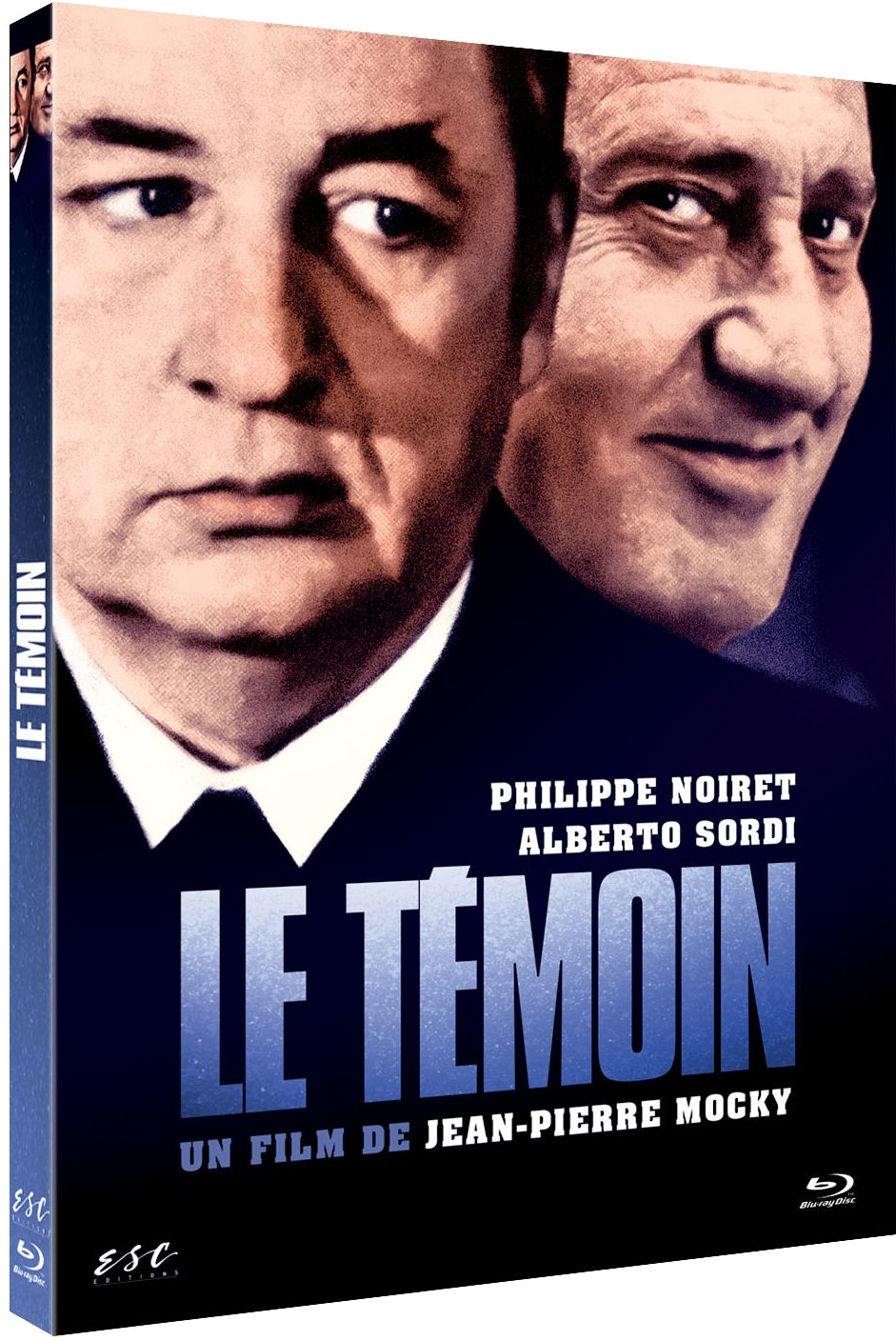 Couverture de film avec les visages de deux hommes. Le titre est 'LE TÉMOIN', avec les noms Philippe Noiret et Alberto Sordi.