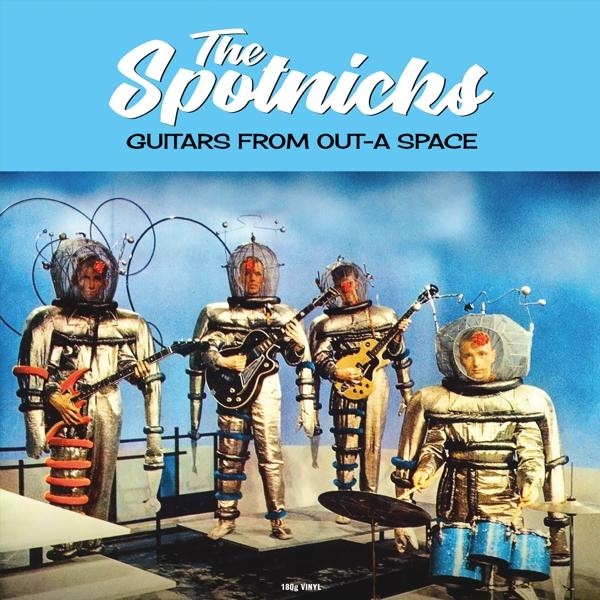 The Spotnicks albumborító, négy ezüst űrruhás és sisakos zenésszel, akik hangszereket tartanak.