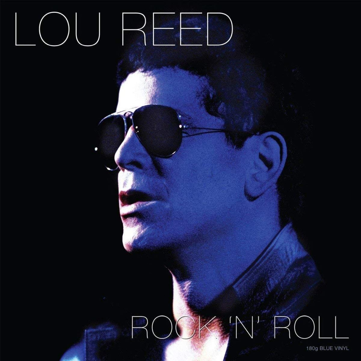 Lou Reed album borítója, kék tónusokban, 'Rock n' Roll' címmel és portréjával.