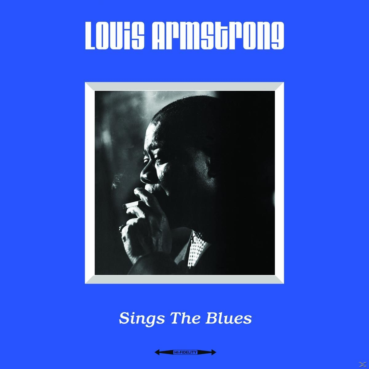 Album borító. Louis Armstrong fotója fehér keretben, kék háttérrel. Cím: Louis Armstrong Sings The Blues.