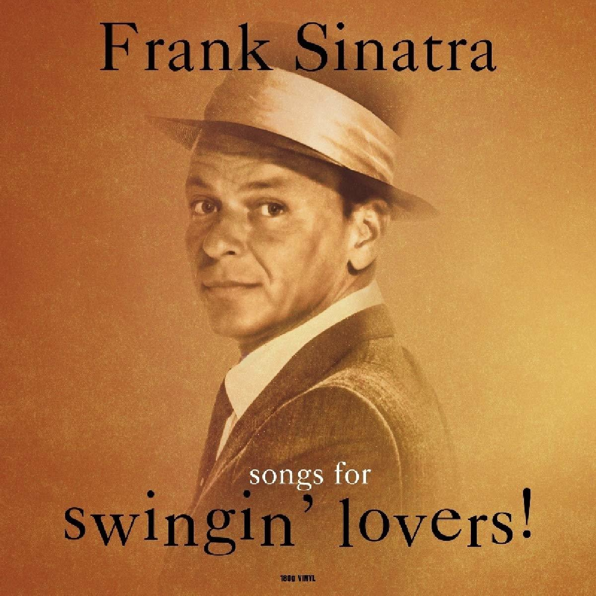 Frank Sinatra album borítója. Portréja öltönyben és kalapban. Cím: Songs for Swingin' Lovers!