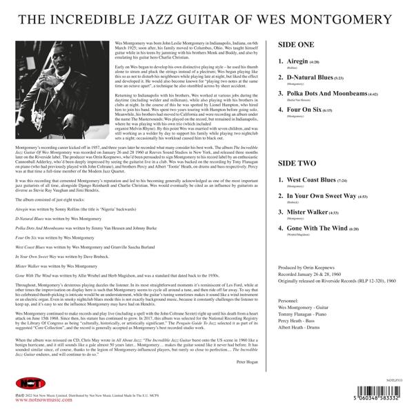 Nyomtatott oldal szöveggel a Wes Montgomery Incredible Jazz Guitar-járól.