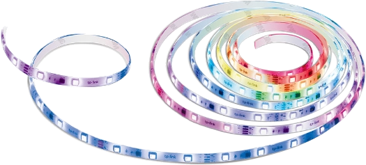 Bandes de lumières LED RVB enroulées, affichant diverses couleurs.