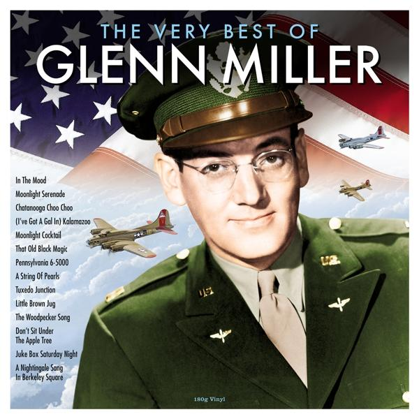 A 'The Very Best of Glenn Miller' album borítója. Glenn Miller egyenruhában, repülőgépekkel és az amerikai zászlóval.