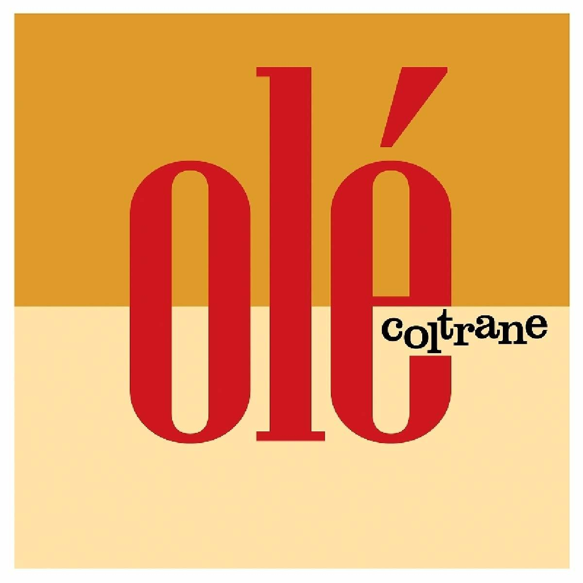 Az 'Olé Coltrane' borítója, piros szöveggel sárga és krémszínű háttéren.