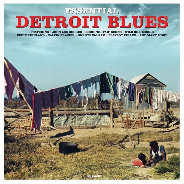 Essential Detroit Blues album borító szárítókötéllel, gyerekekkel és fabarakkal kék ég alatt.